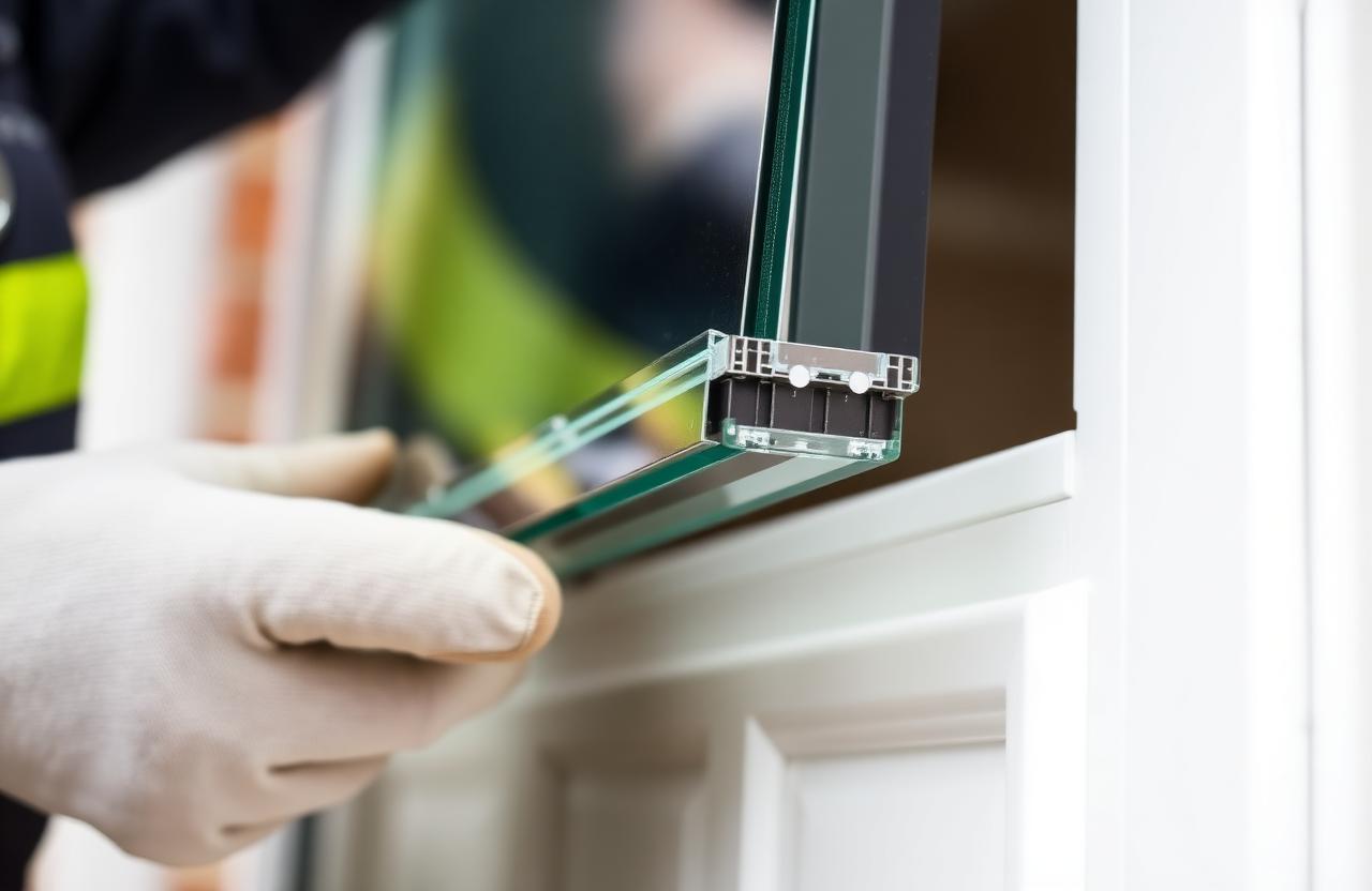 Glazier fitting a new clear double-glazed sealed unit into a white uPVC window frame in Wolverhampton